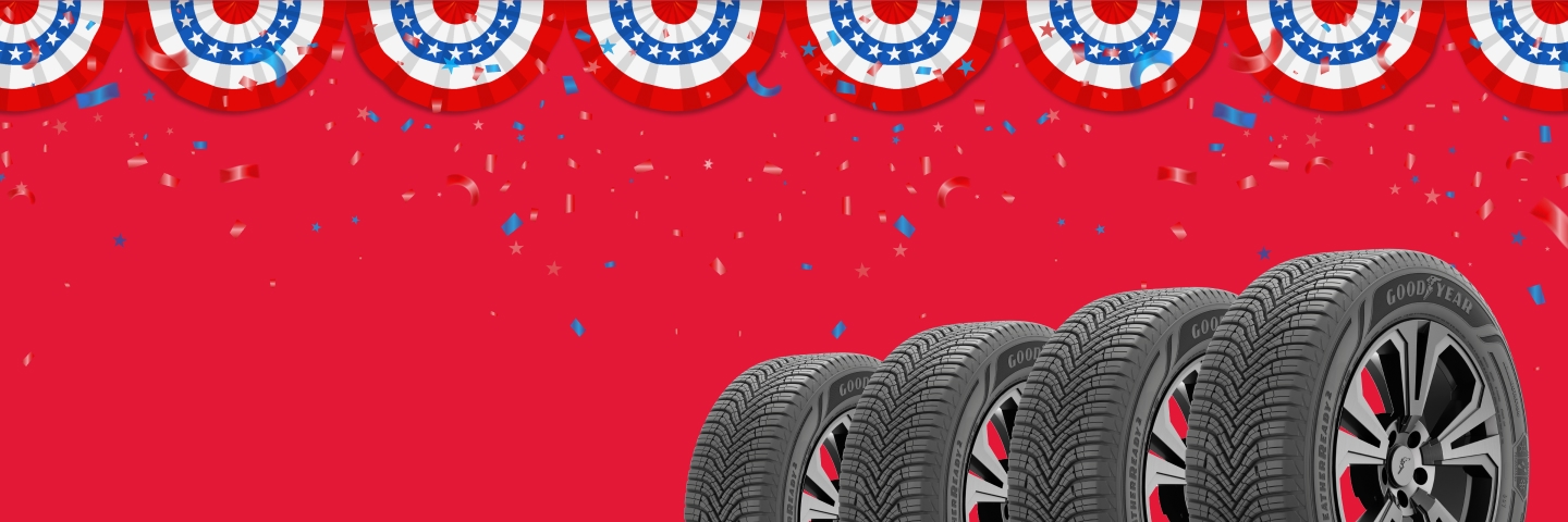 Four Tires on Red Background